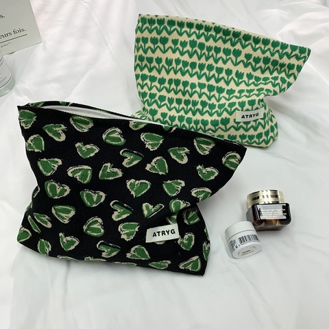 Neceser De Pana Vintage Con Flores Y Lunares Organizador De Cosméticos Portátil Bolsa De Lavado De Viaje Para Mujeres