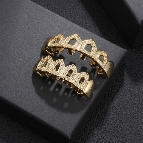 Hip Hop Teeth Grillz Brass Iced Out Cubic Zirconia Top And Bottom Bling Dental Grill Jewelry For Men Women
