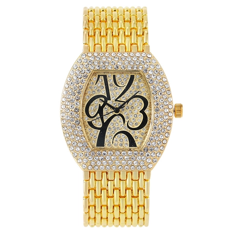 Luxury Women Quartz Watch Tonneau Shape Rhinestone Encrusted Metal Strap Artistic Arabic Numerals Sparkling Wristwatch