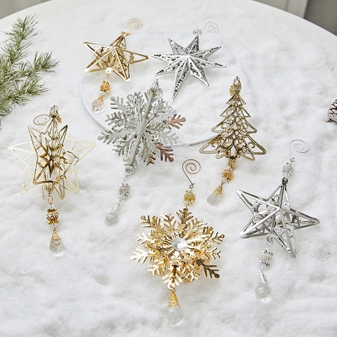 Ornamenti Natalizi Da Appendere Ferro Metallo Intagliato Decorazione Albero Stella Fiocco Di Neve Campana Renna Oro Argento Decorazione