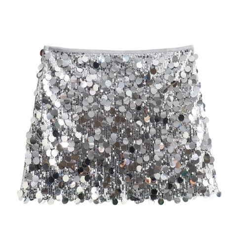 Gonna Mini Y2K Donna Paillettes Argento Sexy Bodycon Party Clubwear Lucida Metallica a Vita Alta Per Serata Festival