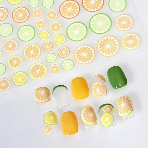 Frucht Nagelaufkleber Ultradünn Selbstklebend Zitrone Orange Kirschmuster DIY Maniküre Dekoration Für Frauen