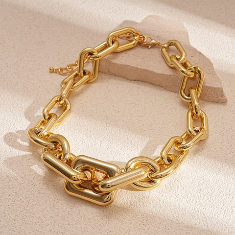 Chunky Chain Necklace Acrylic Alloy Gold Plated Geometric Exaggerated Statement Industrial Style Jewelry For Women