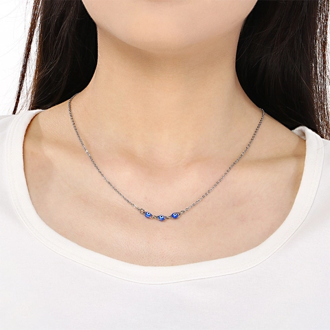 Evil Eye Pendant Necklace Stainless Steel Enamel Turkish Nazar Protection Jewelry For Women Elegant Minimalist Chain