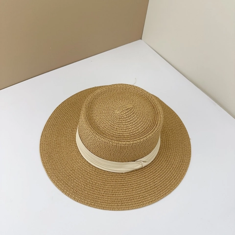 Chapeau De Paille Français À Bord Large Calotte Plate Protection Solaire Été Plage Style Vintage Femme