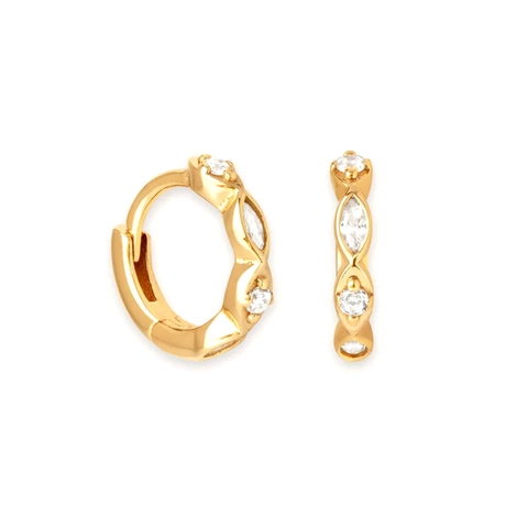 Tige en Argent Sterling 925 Cuivre Marquise Zirconia Boucles d'Oreilles Créoles Géométriques Huggie à la Mode pour Femmes