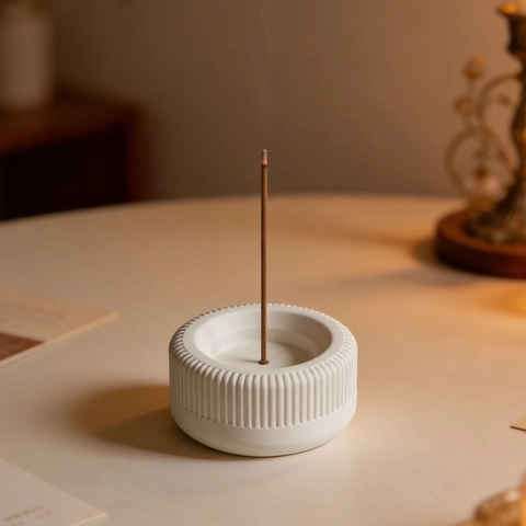 DIY Fluted Striped Incense Holder Silicone Mold Aromatherapy Candle Cup Gypsum Resin Casting Craft Tool White