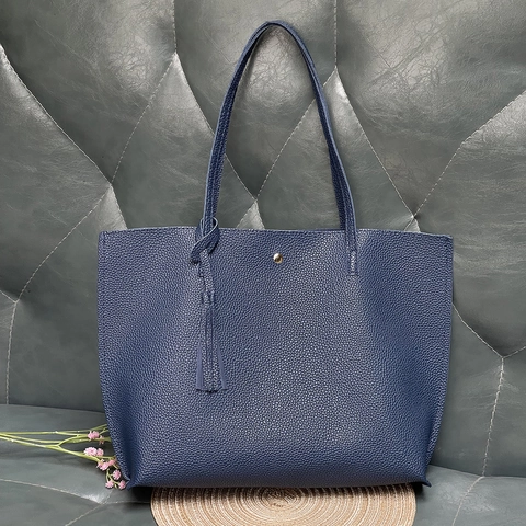 Tassel Large Capacity Tote Bag Lychee Crocodile Pattern PU Leather Minimalist Fashion Shoulder Shopper Handbag For Women