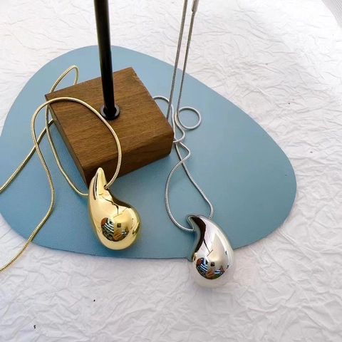 Collana Con Pendente A Goccia Grande Rame Lucidato Dichiarazione Minimalista Geometrico Catena A Serpente Gioielli Per Donna