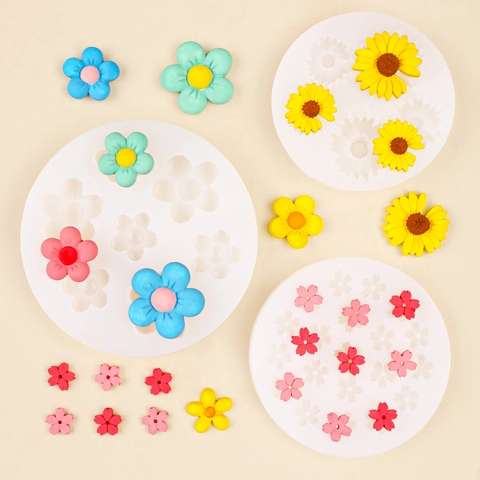 Flower Silicone Molds Cherry Blossom Daisy Sunflower Shapes DIY Resin Clay Fondant Cake Decorating Jewelry Accessory