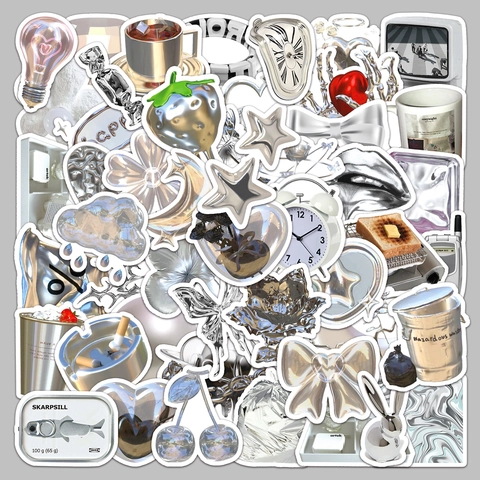 Autocollants Décoratifs Argent Métallique Esthétique Y2K Style Ins Étanche PVC DIY Pour Ordinateur Journal Coque Téléphone