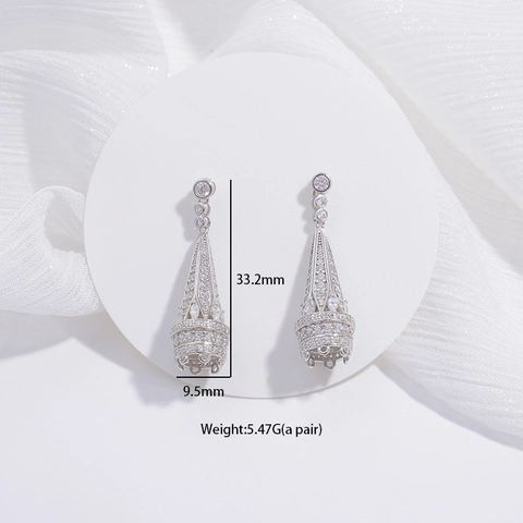 Pendientes de Gota en Plata de Ley 925 con Circonia Incrustada Forma de Campana para Mujer Lujo Ligero Vintage 3D Borla