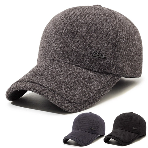 Winter Baseball Cap With Ear Flaps Wool Blend Thickened Warm Fleece Lined Windproof Outdoor Hat For Men