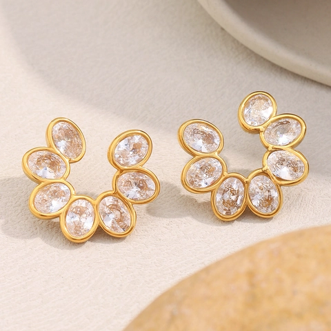 Boucles D'Oreilles Puces Fleur Acier Inoxydable Plaqué Or 18K Zircone Style Rétro INS Bijoux Pour Femmes
