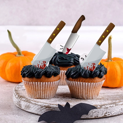 Halloween Kuchendekorationen Horror Blutige Messer Cupcake Picks Party Deko Papier Neuheit Dessert Ornamente