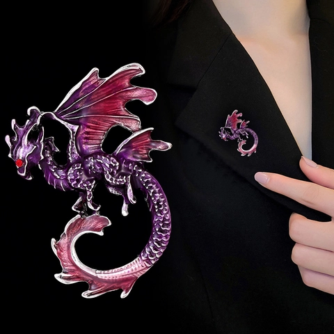 Broche Dragon Occidental Individuelle en Alliage Émail Goutte d'Huile Épingle Animale Bijoux avec Strass pour Hommes Femmes Fête Quotidienne