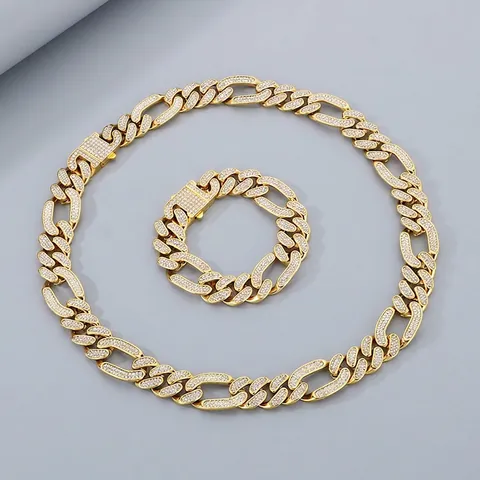Hip Hop Cubaanse Schakelketting Sieraden Voor Heren Roestvrij Staal Volledige Strass Ketting En Armband