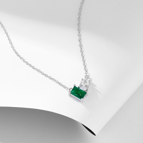Collana In Argento Sterling 925 Con Zircone Verde Smeraldo Rettangolare E Bianco A Goccia Gioielli Da Donna