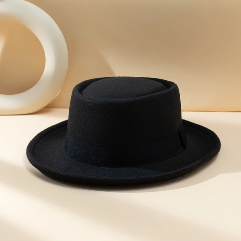 Chapeau Fedora Pork Pie en Feutre de Polyester Style Britannique Vintage Avec Ruban Noir Automne Hiver Chaud Chapeau de Gentleman pour Hommes Femmes