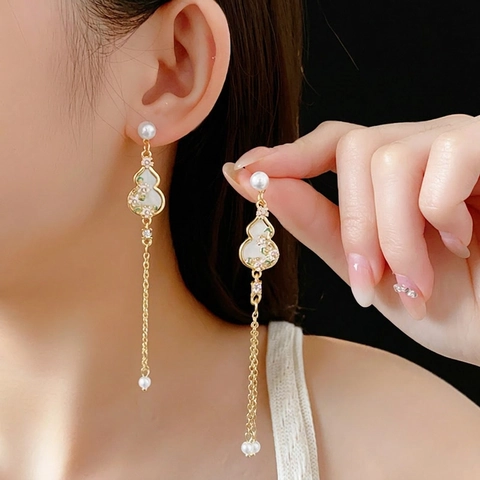 Pendientes Colgantes De Flor De Calabaza Con Perla Artificial De Imitación Gema Y Poste De Plata Borla Larga Estilo Vintage