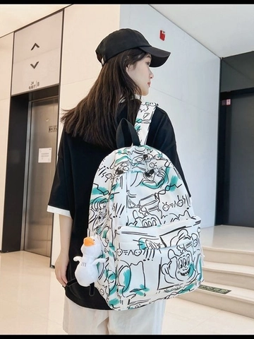 Zaino Con Stampa Graffiti Impermeabile Tessuto Oxford Grande Capacità Borsa Per La Scuola Street Style Per Studenti Con Pendente A Anatra