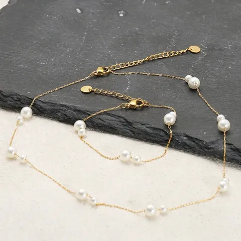 Collana E Bracciale Con Perle D'acqua Dolce Acciaio Inossidabile Placcato Oro 18K Elegante Gioielli Minimalisti Per Donne Catena Clavicola