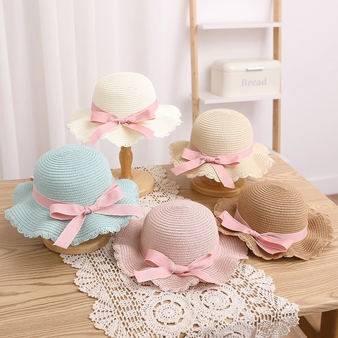 Cappello Da Sole In Paglia Per Bambine Con Borsa A Tracolla Coordinata Carta Intrecciata Estate Spiaggia Fiocco Dolce Bordo