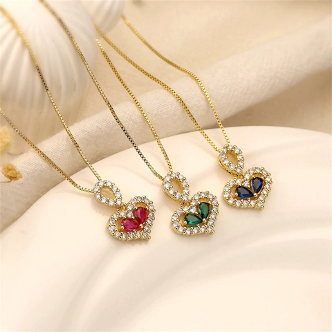 Herz Anhänger Halskette Kupfer Zirkonia Mikro Pave Elegant INS Stil Mode Schmuck Für Frauen