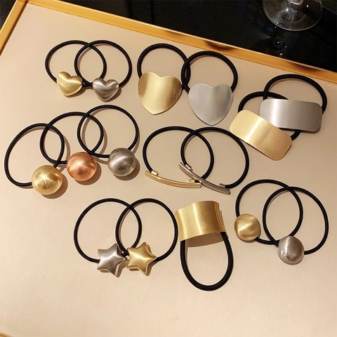 Elastici Per Capelli Geometrici In Metallo Lega Spazzolata Minimalista Elastici Per Coda Di Cavallo Alta Elasticità Forme Cuore Stella Sfera