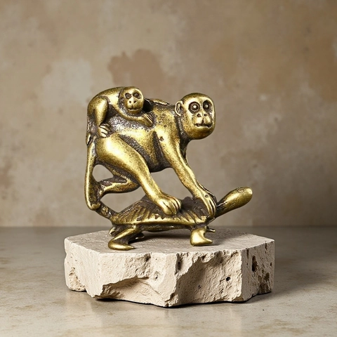 Mini Vintage Brass Monkey Figurine Horse Turtle Animal Statue Desk Ornament Lucky Home Decor Traditional Chinese Style