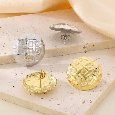 Runde Geometrische Ohrstecker Edelstahl Gehämmert Gitter Textur Europäischer Stil Modeschmuck Für Frauen Elegant