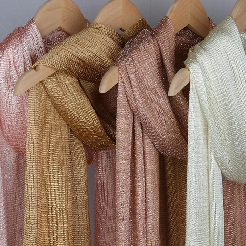 Metallic Glitter Scarf Women Shiny Tassel Shawl Wrap Polyester Evening Party Accessories Elegant Lightweight