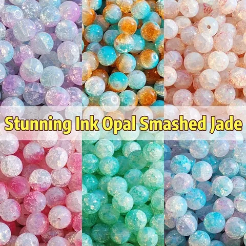 Runde Glasperlen Lose Crackle-Eis-Muster Wassergefärbter Opal-Stil DIY-Schmuckherstellung Goldbesprühtes Armband-Zubehör