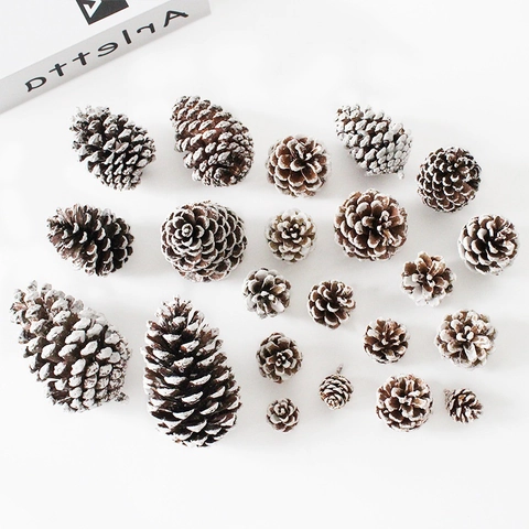 Natural Pine Cones Christmas Tree Decorations Snowy White Wood Cones Winter DIY Crafts Holiday Ornaments Photography Props