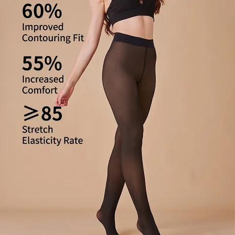 Women Fake Translucent Fleece Lined Tights High Waist Footed Slimming Compression Winter Thermal Leggings Nylon Spandex
