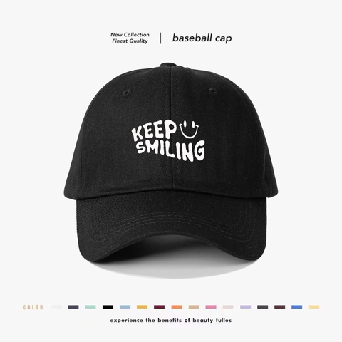 Cappello Da Baseball In Cotone Con Stampa Lettere Keep Smiling Viso Sorridente Casual Protezione Solare Regolabile Per Uomo Donna