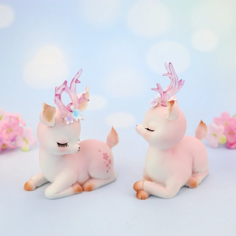 Statuetta Di Cervo In Resina Carina Fiore Di Ciliegio Ornamento Da Scrivania Decorazione Interni Auto Stile Kawaii