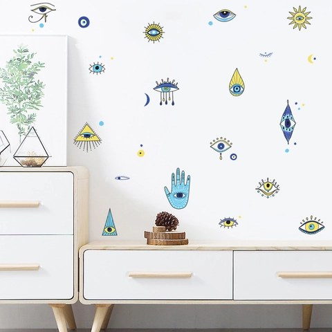 Evil Eye Hamsa Hand Wandaufkleber PVC Mystische Schutzsymbole Aufkleber Für Schlafzimmer Böhmische Handbemalte Deko