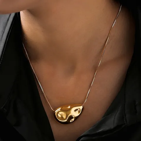 Irregular Lava Pendant Necklace Stainless Steel Gold Plated Molten Metal Style Geometric Snake Chain Long Jewelry Unisex