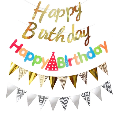 Striscione Happy Birthday Ghirlanda Di Carta Luccichio Metallico Bandierine Appese Per Decorazione Di Sfondo Festa
