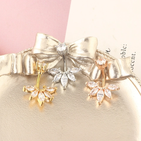 Bauchnabelpiercing Ring Edelstahl Zirkonia Marquise Blume Gebogene Hantel Körperschmuck Für Damen Elegant Funkelnd