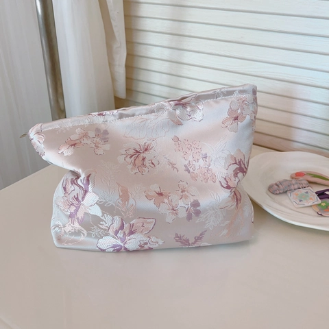 Elegante Beauty Case In Jacquard Floreale Vintage Fodera In Tela Pochette Da Trucco Organizzatore Giornaliero Da Viaggio