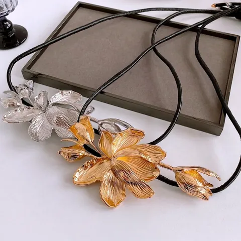 Cinturón De Cadena De Cintura Con Colgante De Flor De Tulipa Vintage Collar Largo De Cuero Para Mujer