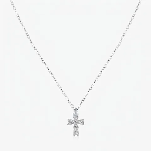 Moissanite Cross Pendant Necklace 925 Sterling Silver D Color VVS1 Clarity Elegant Jewelry For Women