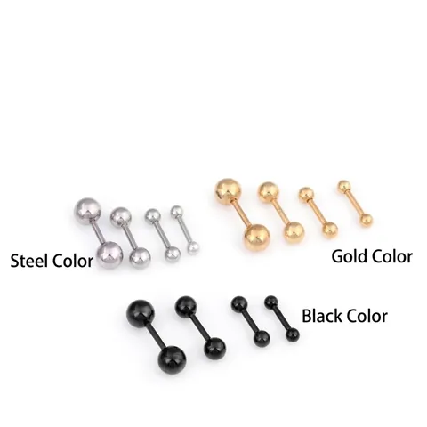 Minimalist Stainless Steel Round Ball Stud Earrings For Men Women Geometric Barbell Screw Back Piercing Fashion Jewelry