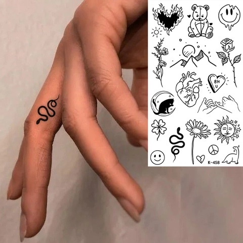 Temporary Tattoo Stickers Waterproof Sketch Line Flower Butterfly Geometric Body Art Men Women Black Ink