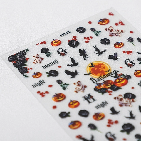 Adesivi Unghie Halloween Zucca Sangue Rosa Nera Corvo Mummia Tema Horror Gotico Decorazione Manicure DIY Per Donna