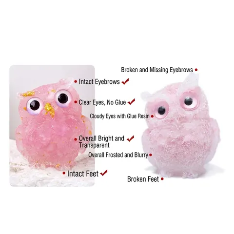 Natural Crystal Stone Owl Resin Ornament Handmade Animal Figurine Home Decor Desk Art Craft Sculpture Office Decoration
