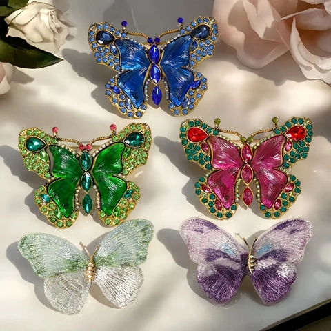 Vintage Butterfly Flower Animal Brooch Pin For Women Alloy Crystal Enamel Rhinestone Faux Artificial Pearl Elegant Jewelry Accessory