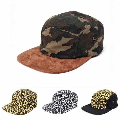 5 Panel Camper Hut Leopardenmuster Camouflage Flache Krempe Streetwear Hip Hop Baseballkappe Verstellbar Polyester Baumwolle Unisex